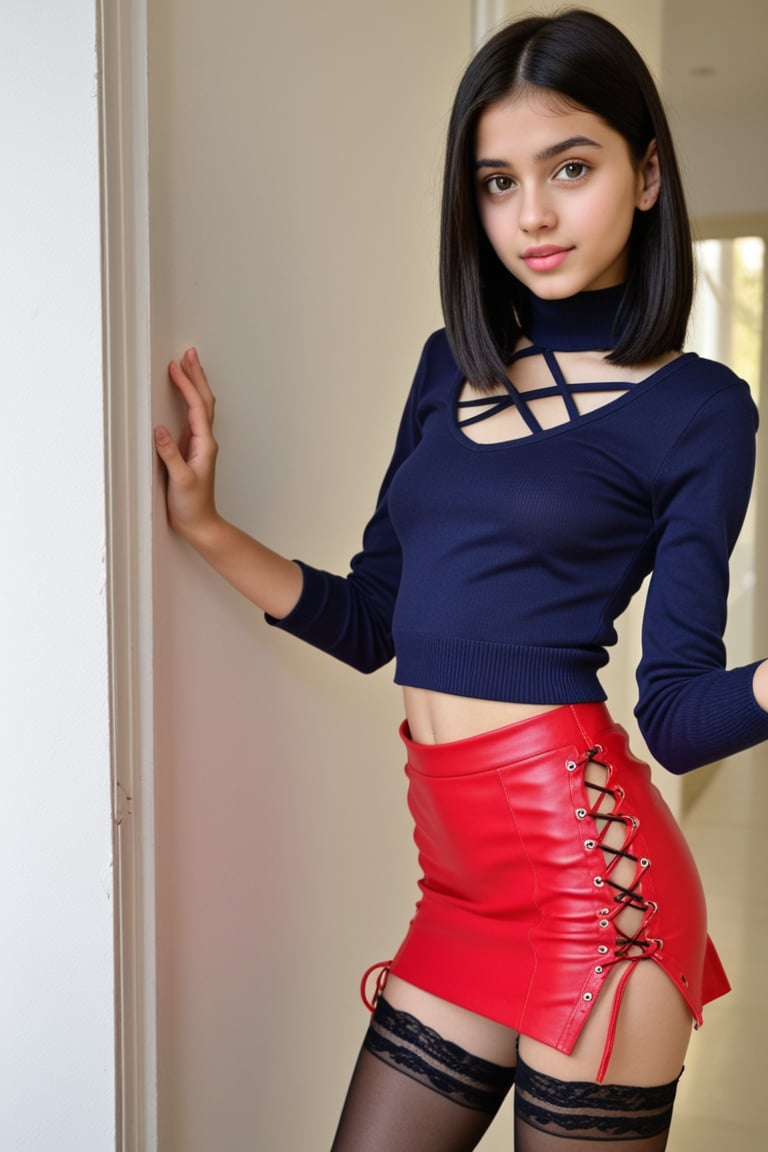 a stunning young woman,  black slick medium haircut,  she is very skinny by Adam on Tensor.Art