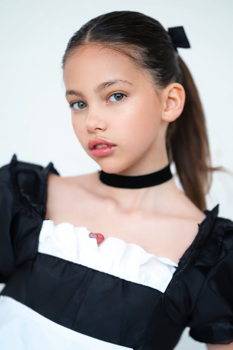 Portrait of Mixxy. She is wearing a maid uniform and a choker,  her hair is in a ponytail. by turnbo on Tensor.Art