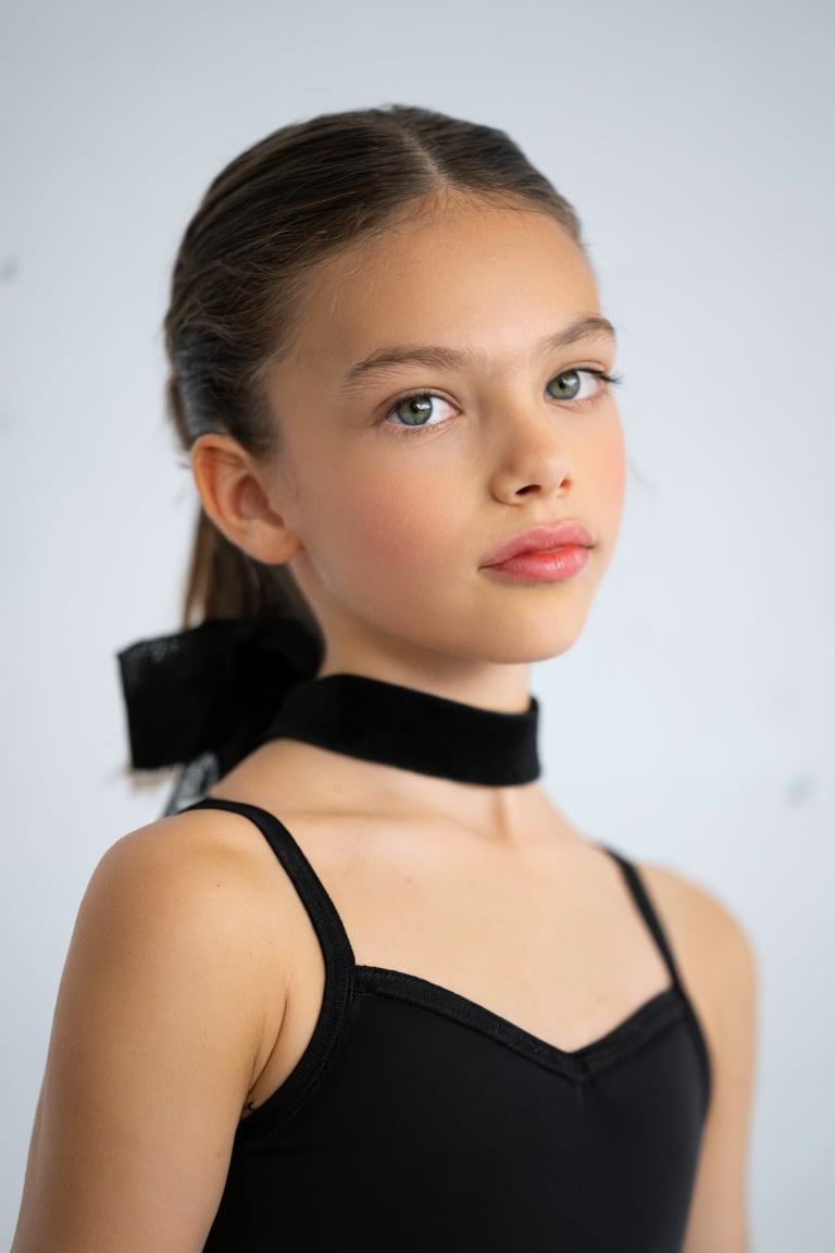 Portrait of Mixxy. She is wearing a ballet uniform and a choker,  her hair is in a ponytail. by turnbo on Tensor.Art