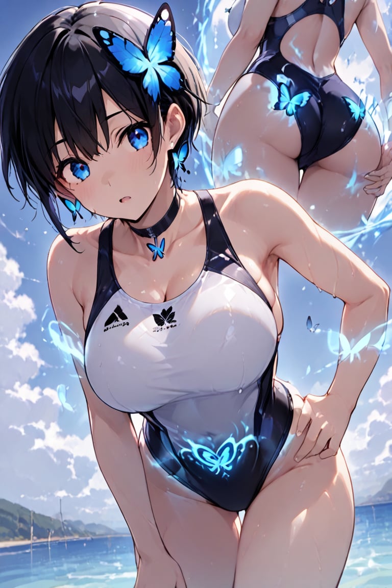 competitive swimwear,  White and dark blue competitive swimwear ,  masterpiece by らび@kiyoka_succubus on Tensor.Art
