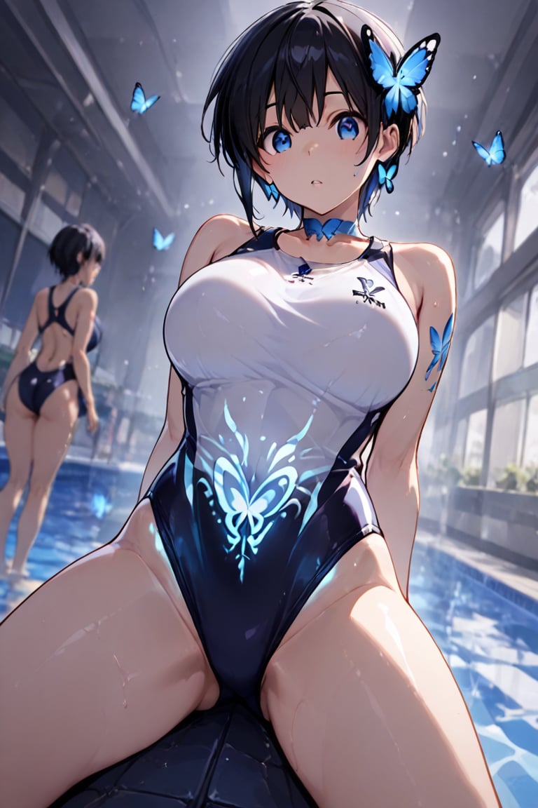 competitive swimwear,  White and dark blue competitive swimwear ,  masterpiece by らび@kiyoka_succubus on Tensor.Art