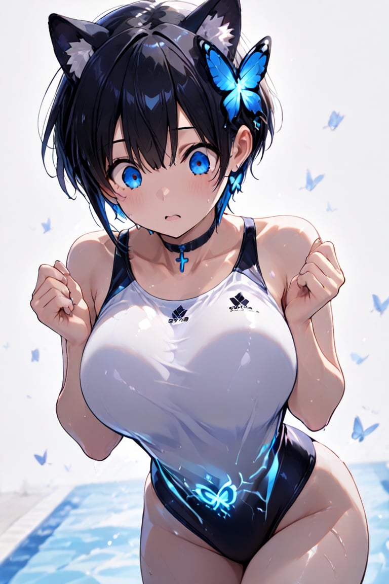 competitive swimwear White and dark blue competitive swimwear ,  masterpiece,  best quality by らび@kiyoka_succubus on Tenso...