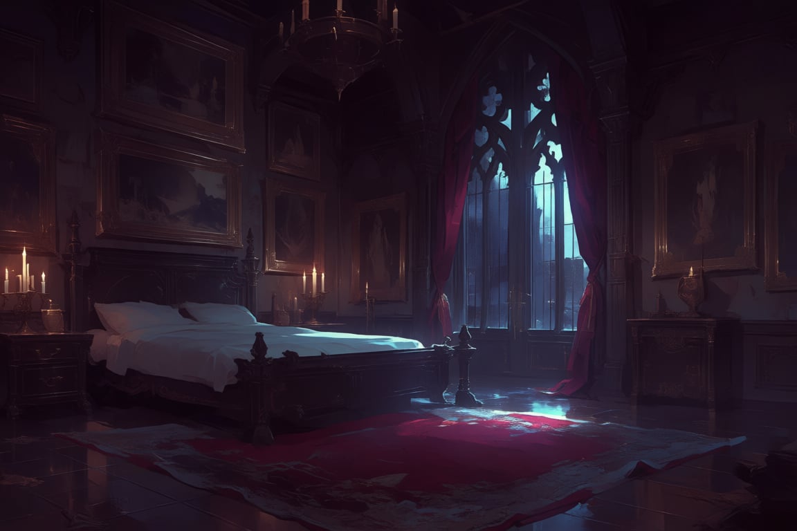 Create a Gothic bedroom with dark,  rich colors such as deep purples,  blacks by PinkCotton 🎐 on Tensor.Art