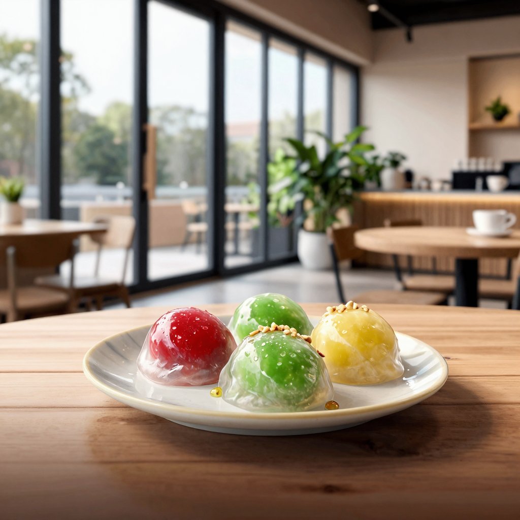Ultra-realistic food photography featuring authentic Taiwanese Liang Yuan (Liang Yuan / Chilled Crystal Dumplings / 涼圓 / 凉...