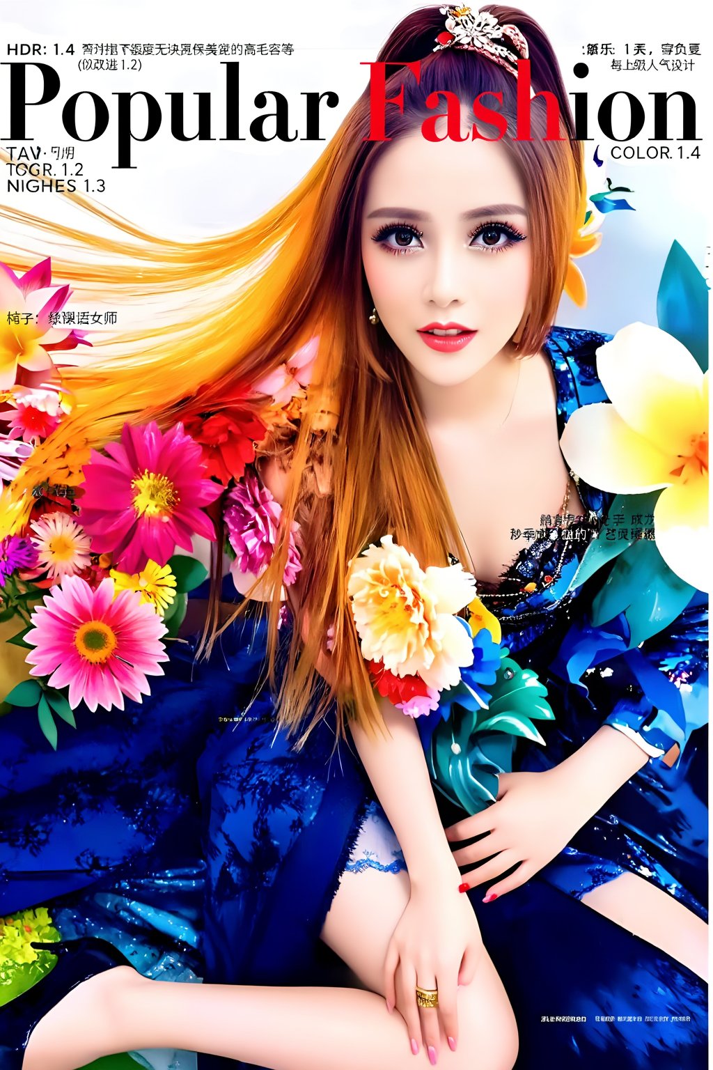 Top quality. Inspiration: Cover design. Cover: A long-haired girl gazes at the camera with deep eyes,  wearing a hair acce...