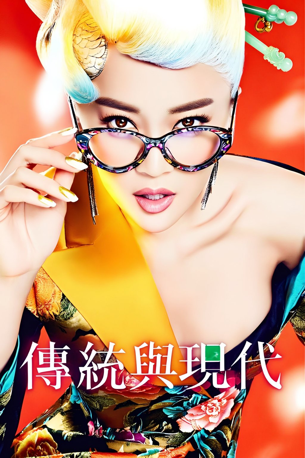 Top quality. Inspiration: Cover design. Image: A long-haired girl wearing patterned plastic-framed glasses,  gazing at the...