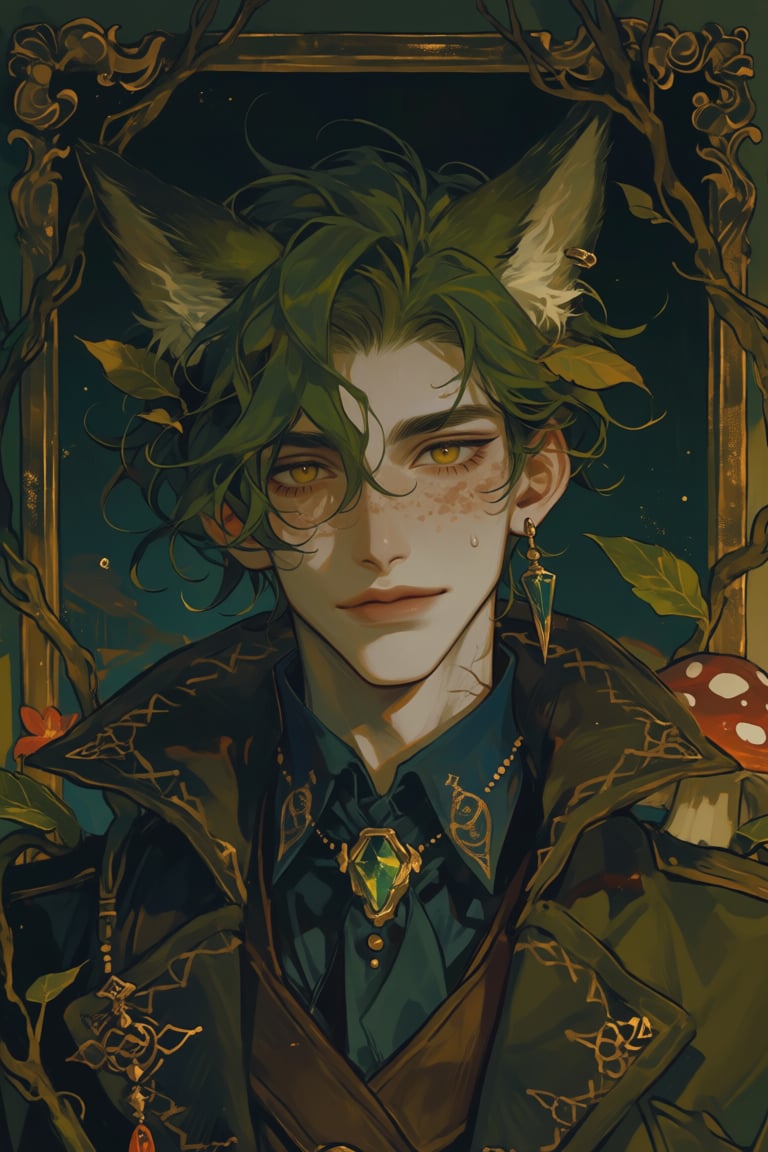 male,  fox_ears,  moss_green_hair by PinkCotton 🎐 on Tensor.Art
