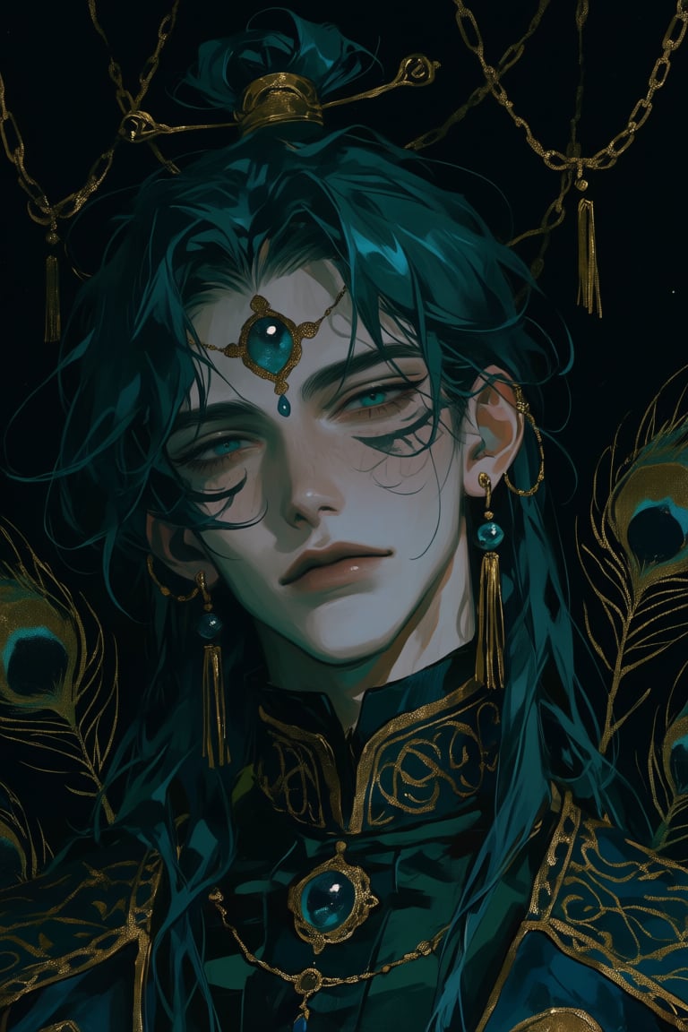 male,  peacock_ears,  long_iridescent_blue_hair by PinkCotton 🎐 on Tensor.Art