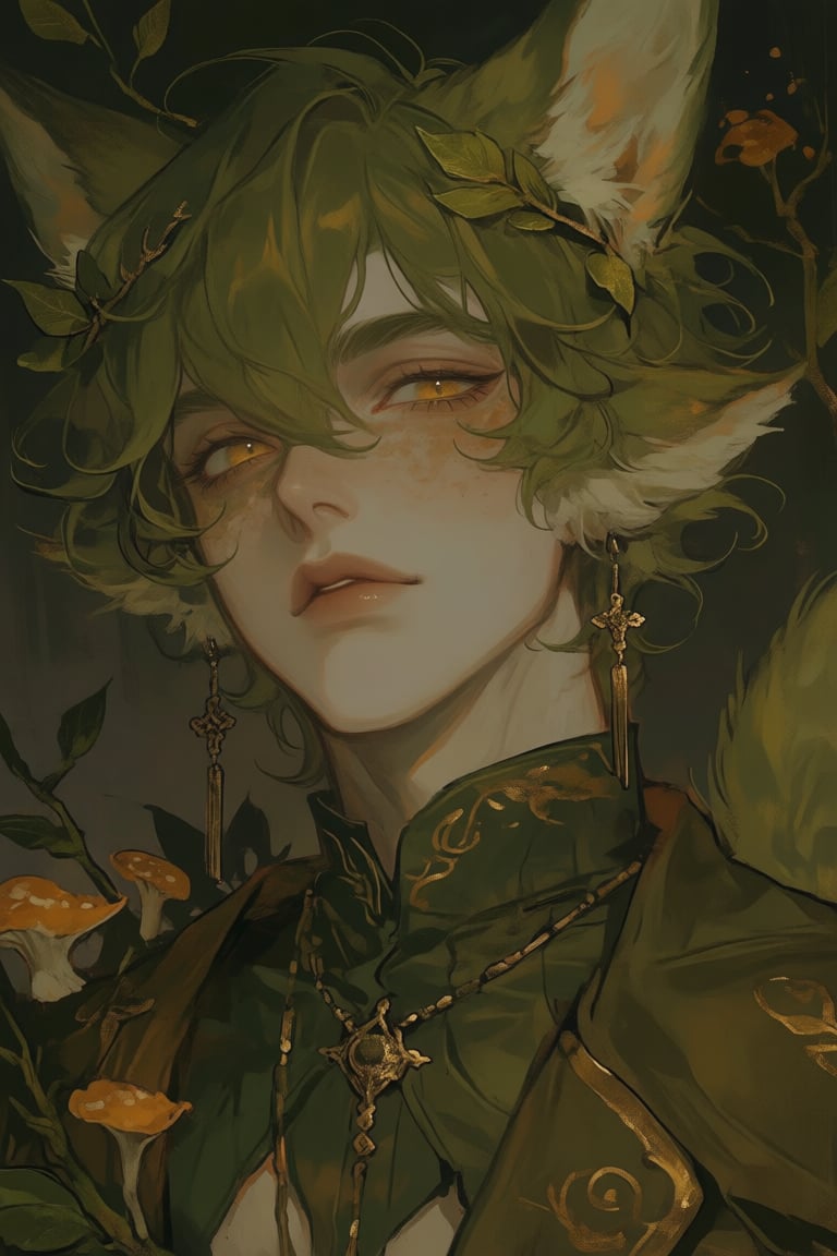 male,  fox_ears,  moss_green_hair by PinkCotton 🎐 on Tensor.Art