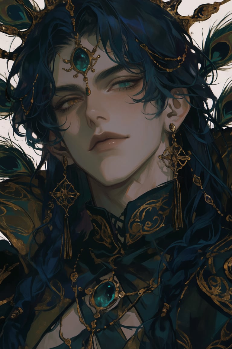 male,  peacock_ears,  long_iridescent_blue_hair by PinkCotton 🎐 on Tensor.Art