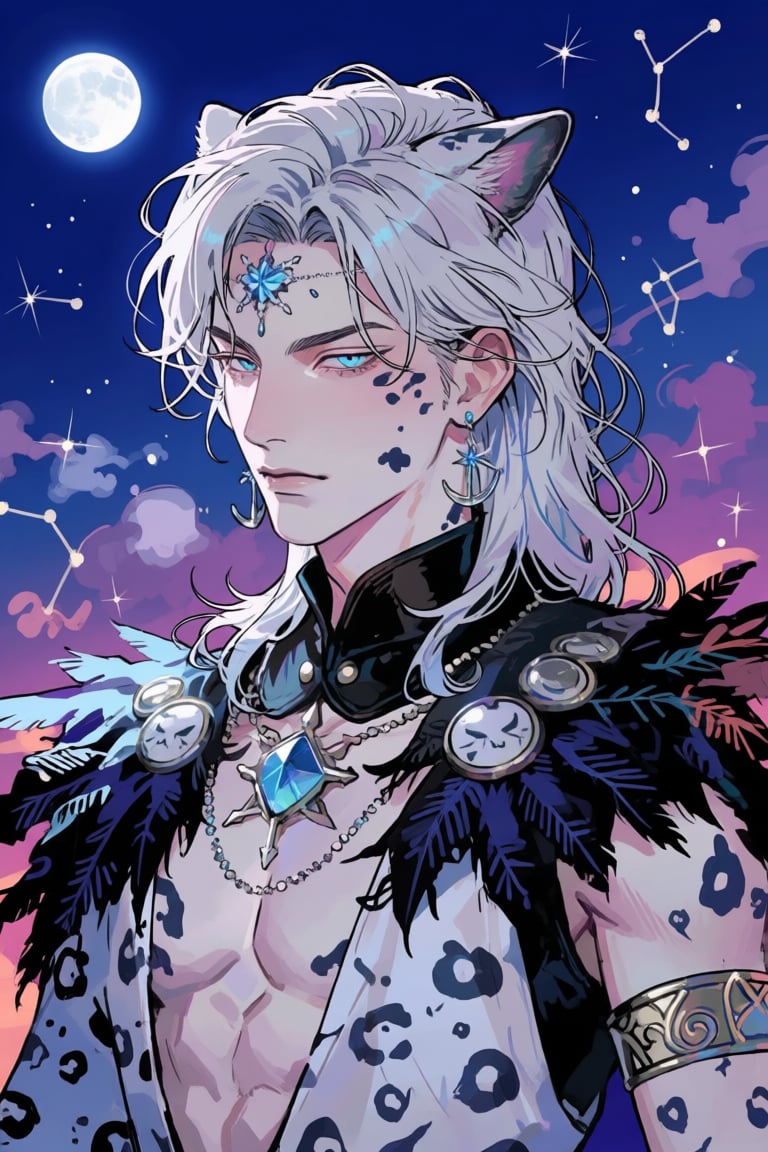 male,  snow_leopard_ears,  white_hair by PinkCotton 🎐 on Tensor.Art