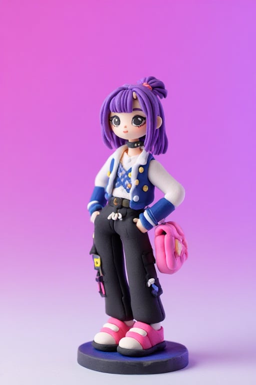 Purple hair anime model clay figure,  sakura harajuku by TensorVizion on Tensor.Art