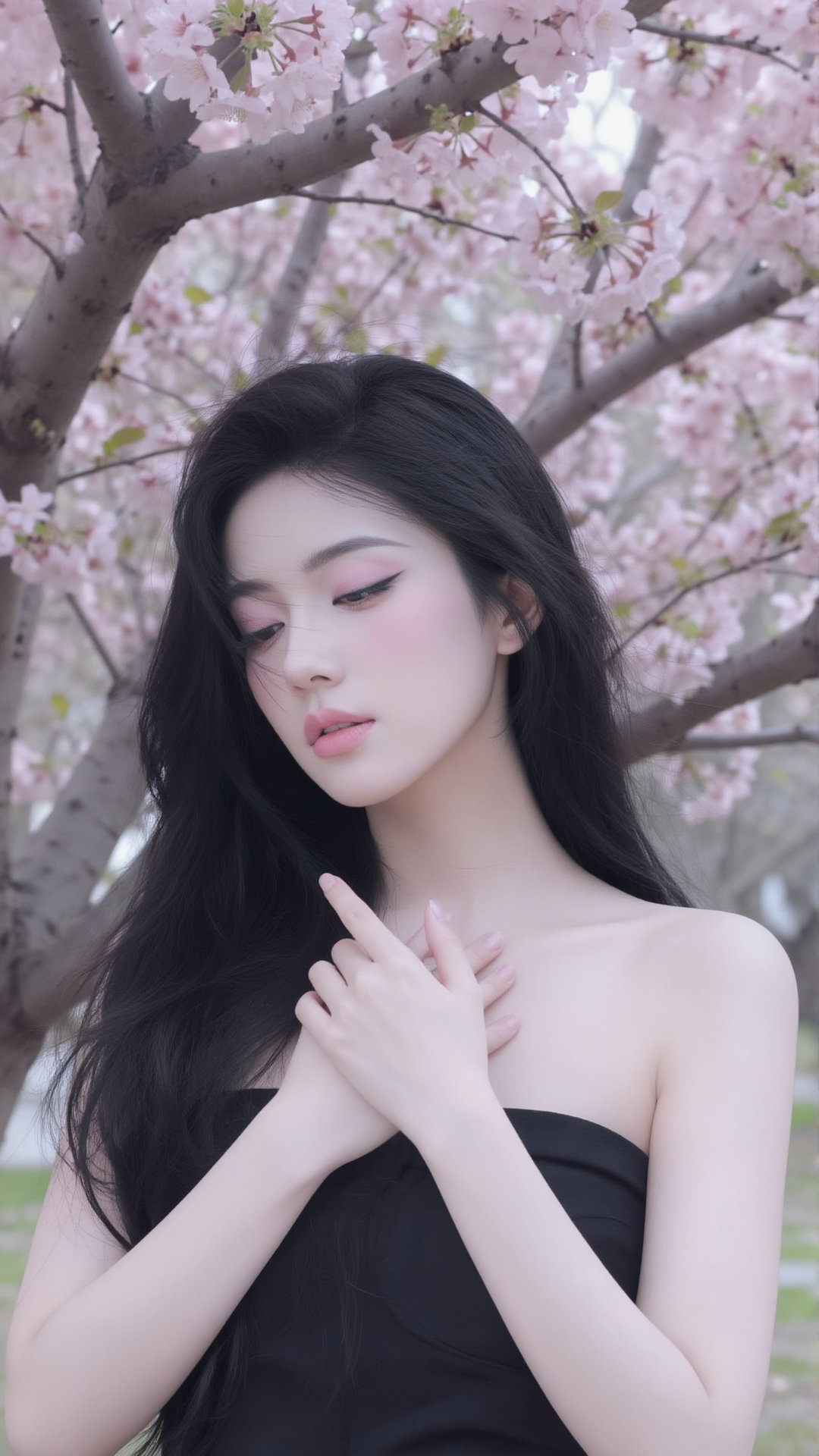 this is a photograph of an asian woman with long,  straight,  black hair and fair skin by Dragon God on Tensor.Art