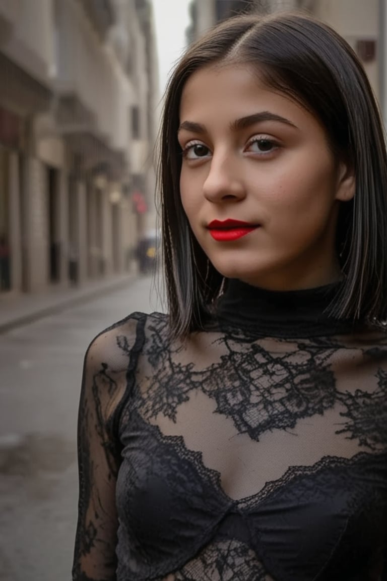 red lipstick,  eyeliner,  long slick black hair by Adam on Tensor.Art