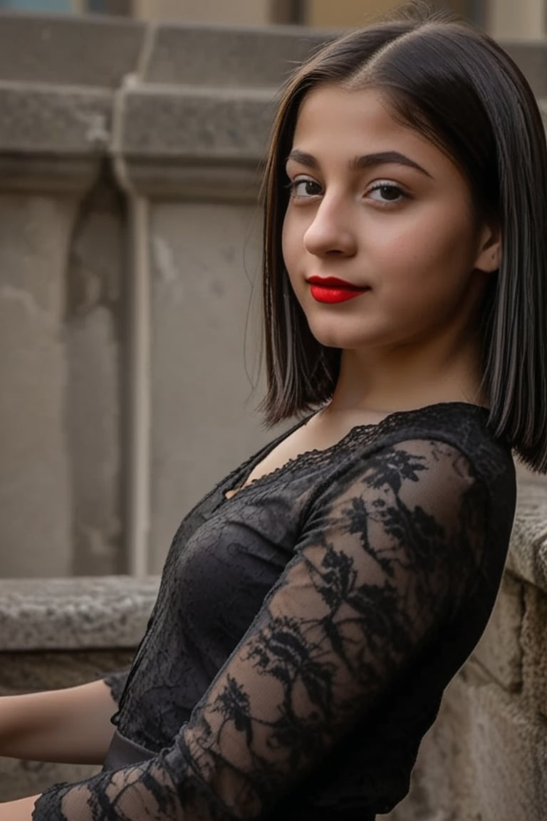 red lipstick,  eyeliner,  long slick black hair by Adam on Tensor.Art