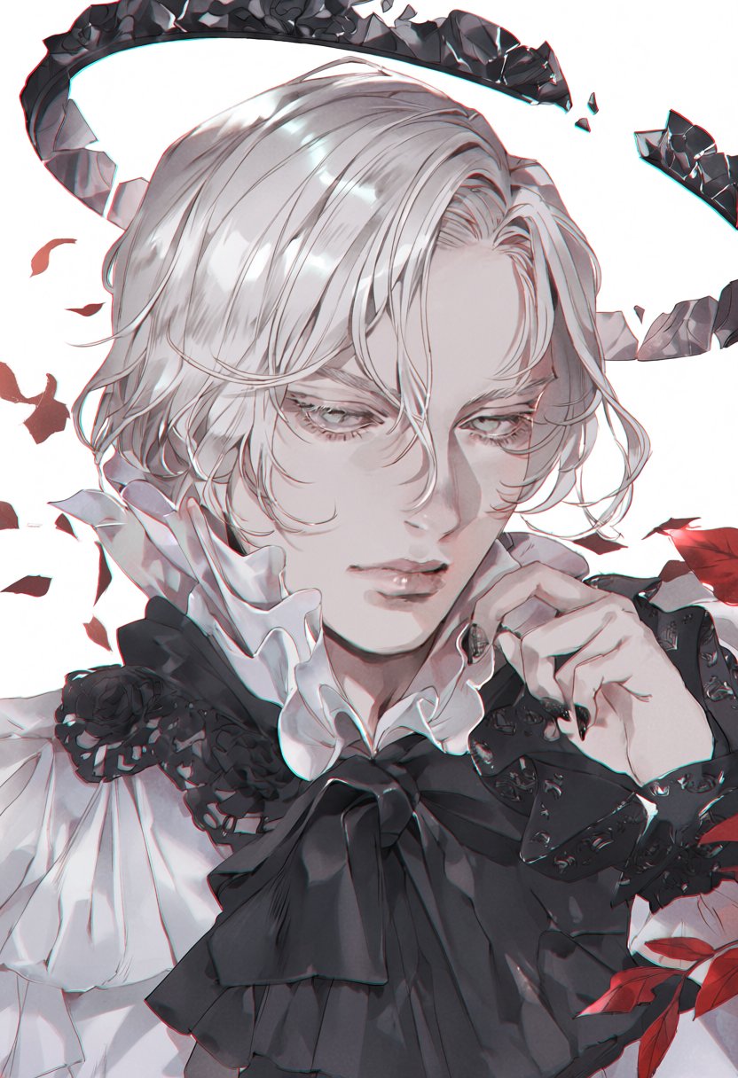 v0me,  1boy,  rose court angel with white hair by MissFidonyo on Tensor.Art