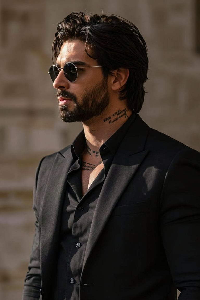 A profile portrait of a man with dark,  wavy hair,  a beard by Nini on Tensor.Art
