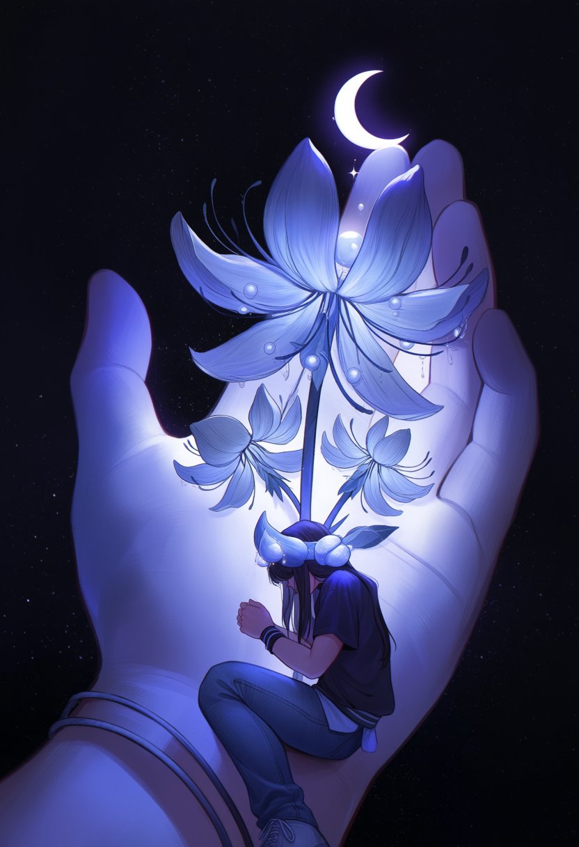 safe,  1girl,  crescent moon resting on 's head like horns by MissFidonyo on Tensor.Art