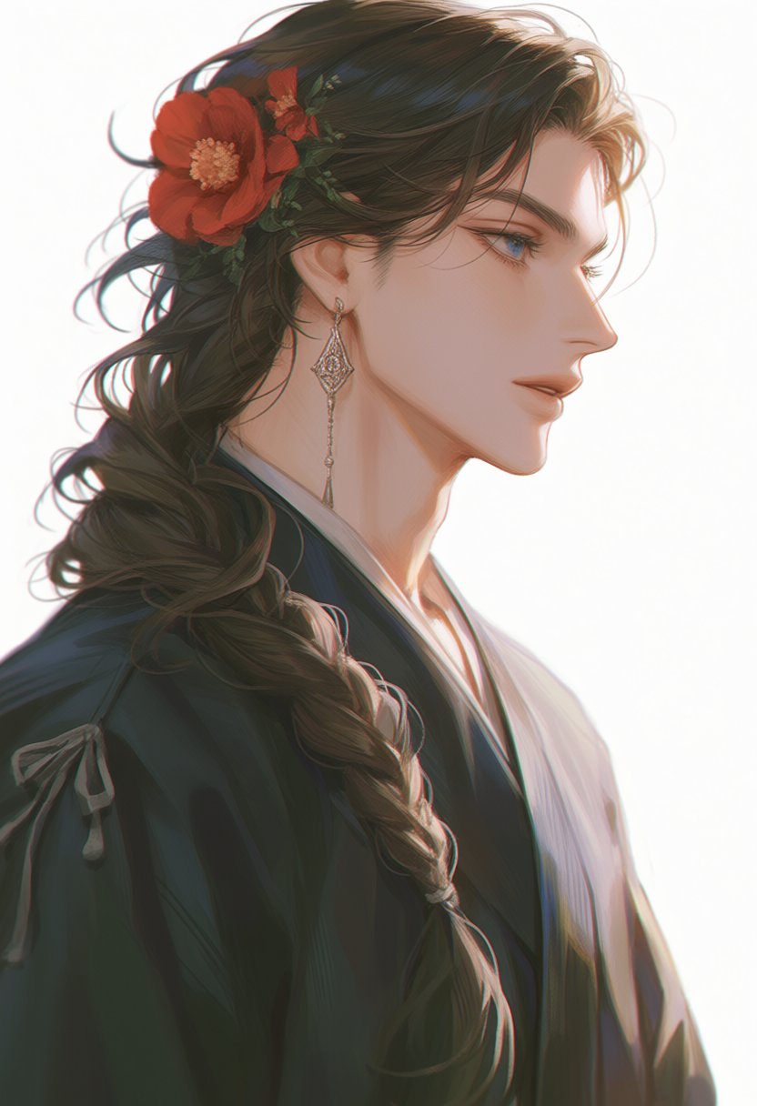 flower,  long hair,  1boy by MissFidonyo on Tensor.Art