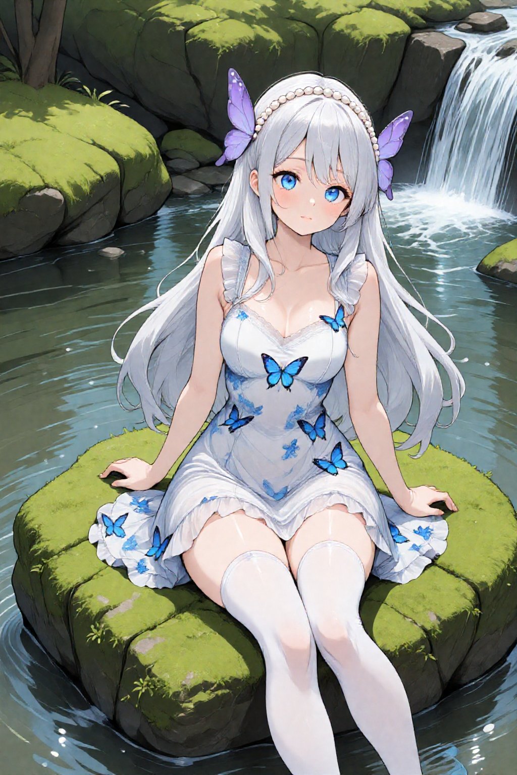 A girl with long,  flowing silver hair and delicate features,  including large by 天TIN on Tensor.Art