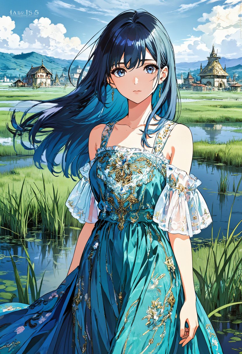 anime style,  2d,  An atmospheric anime of a beautiful woman wearing etheral dresss by riiwa on Tensor.Art