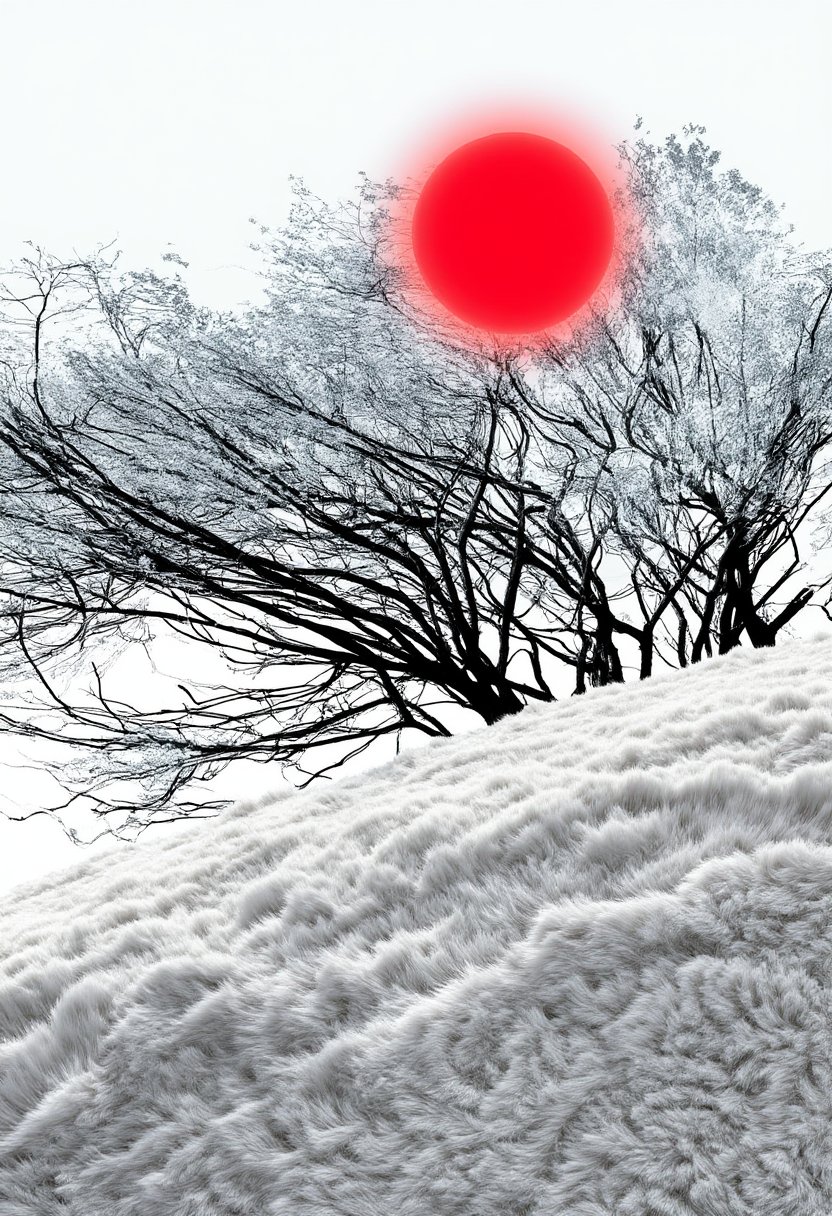 Abstract,  white fleecy hill,  sprawling black and white tree by riiwa on Tensor.Art