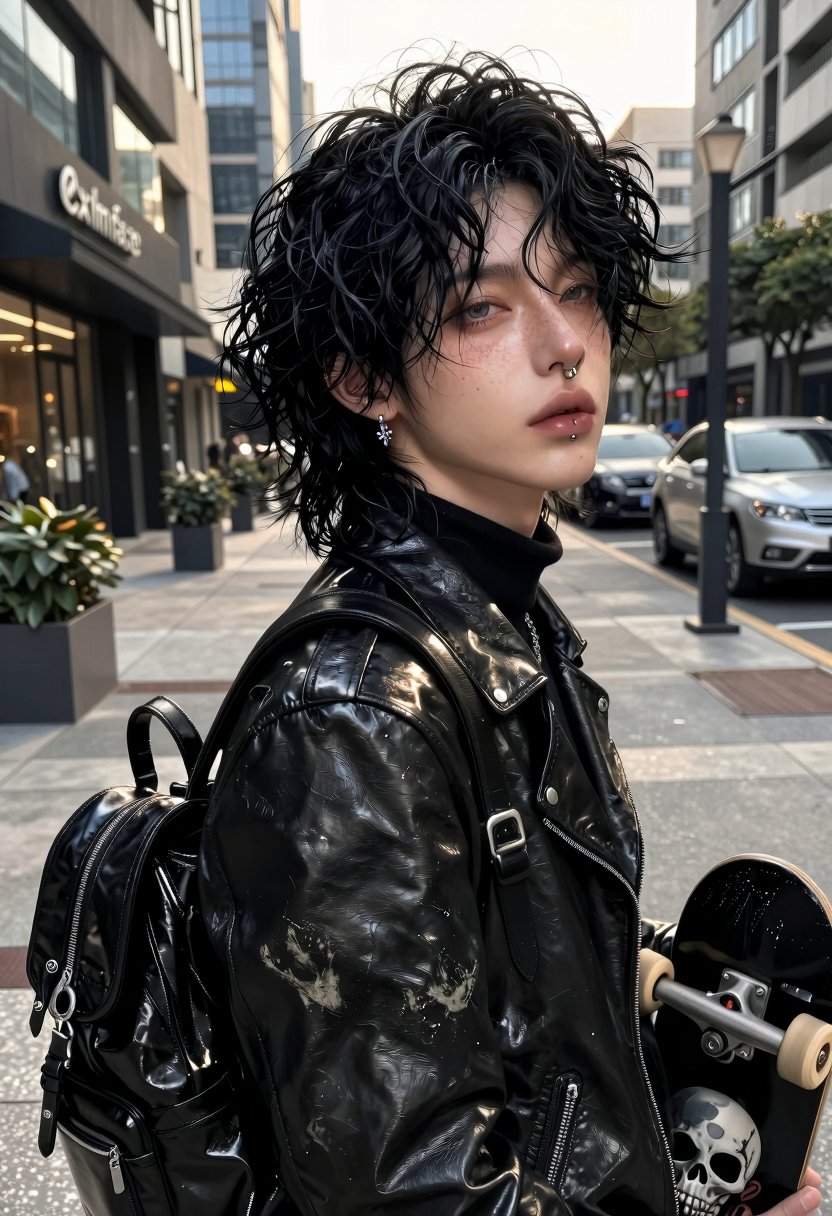 photorealistic street photography,  alternative young man,  black curly medium-length hair by Juon on Tensor.Art
