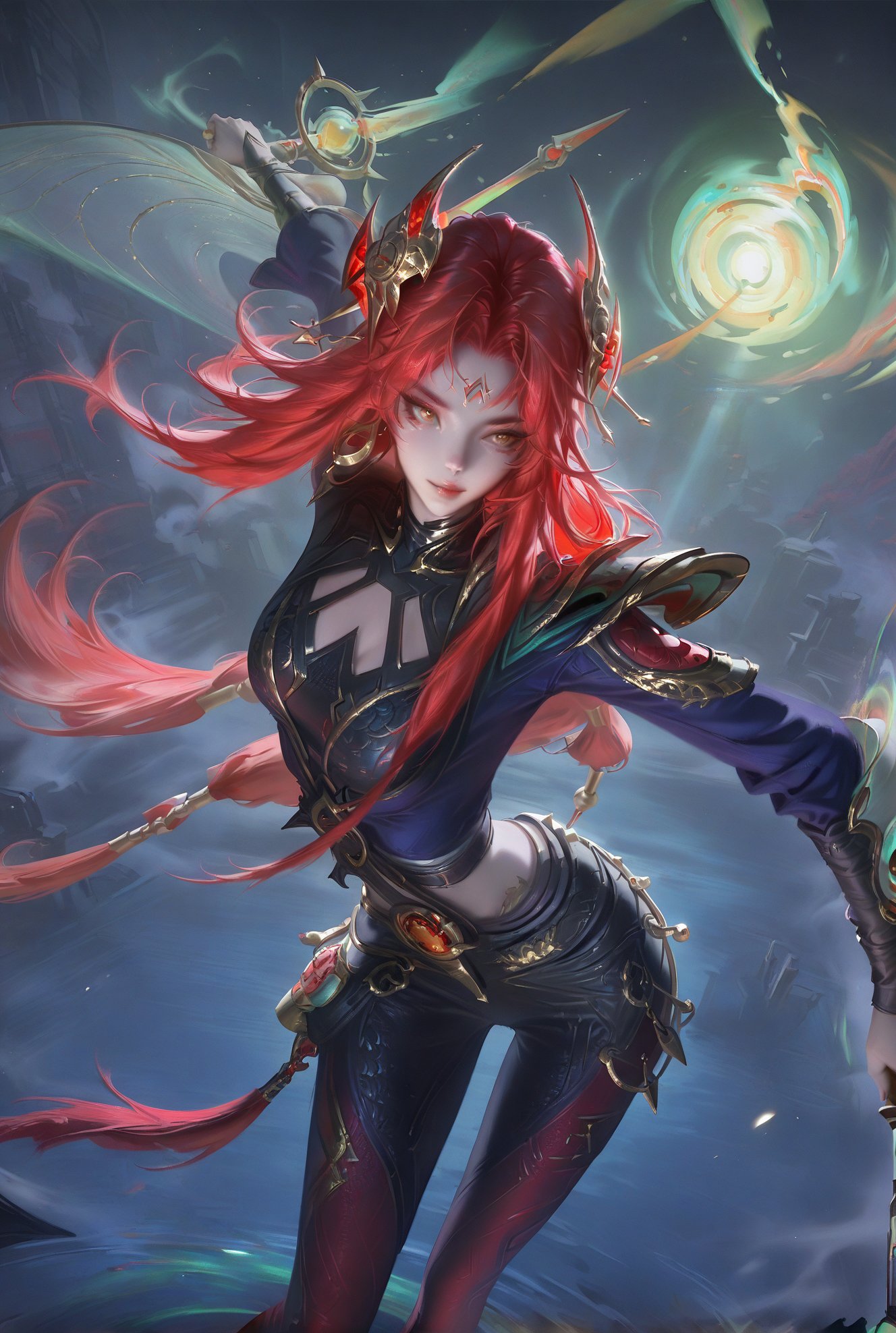 Beautiful face,  sharp facial features,  long red hair by 枫林 on Tensor.Art