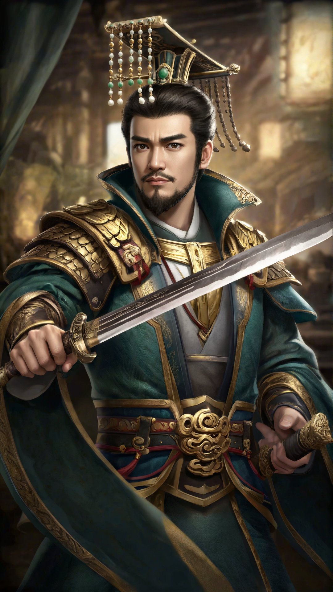 三国时期武将,  刘备,  三十五岁左右。体态匀称笔挺 by 一起旅行 on Tensor.Art