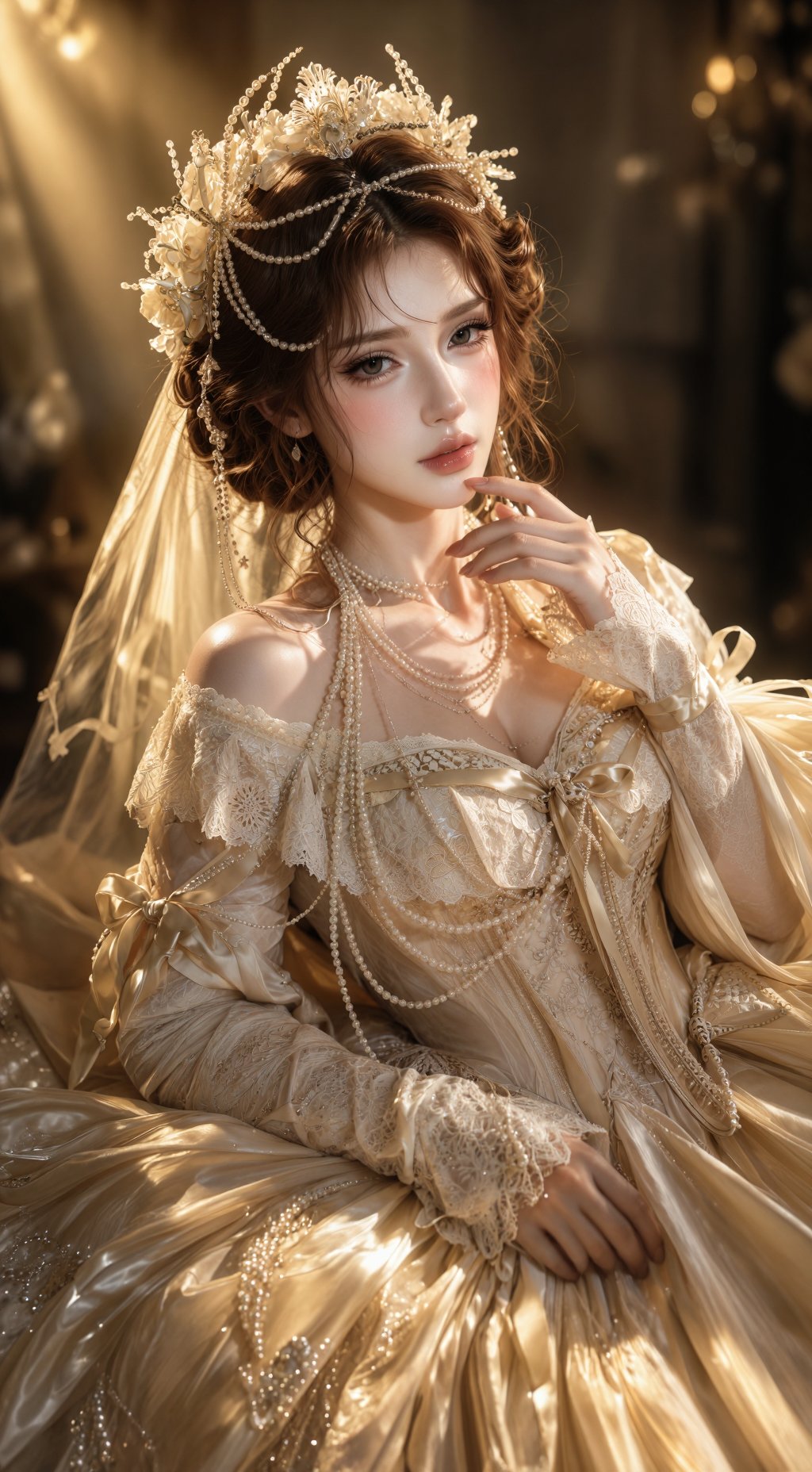cinematic royal bridal portrait,  delicate doll-like facial features,  porcelain skin by nearme on Tensor.Art