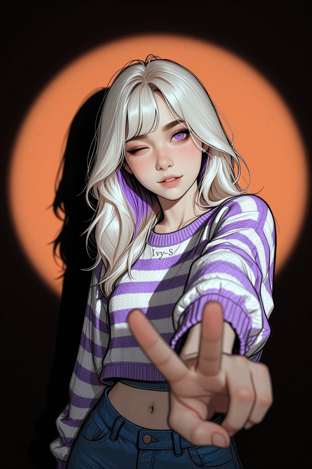 Ivysketch style,  Digital illustration of a young woman with platinum blonde hair,  visible natural dark roots by Ivy S2 o...