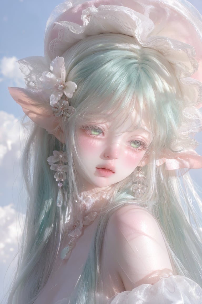 Close-up portrait of a cute ethereal ancient Chinese fairy maiden,  gentle and dreamy expression,  long silky pastel galax...