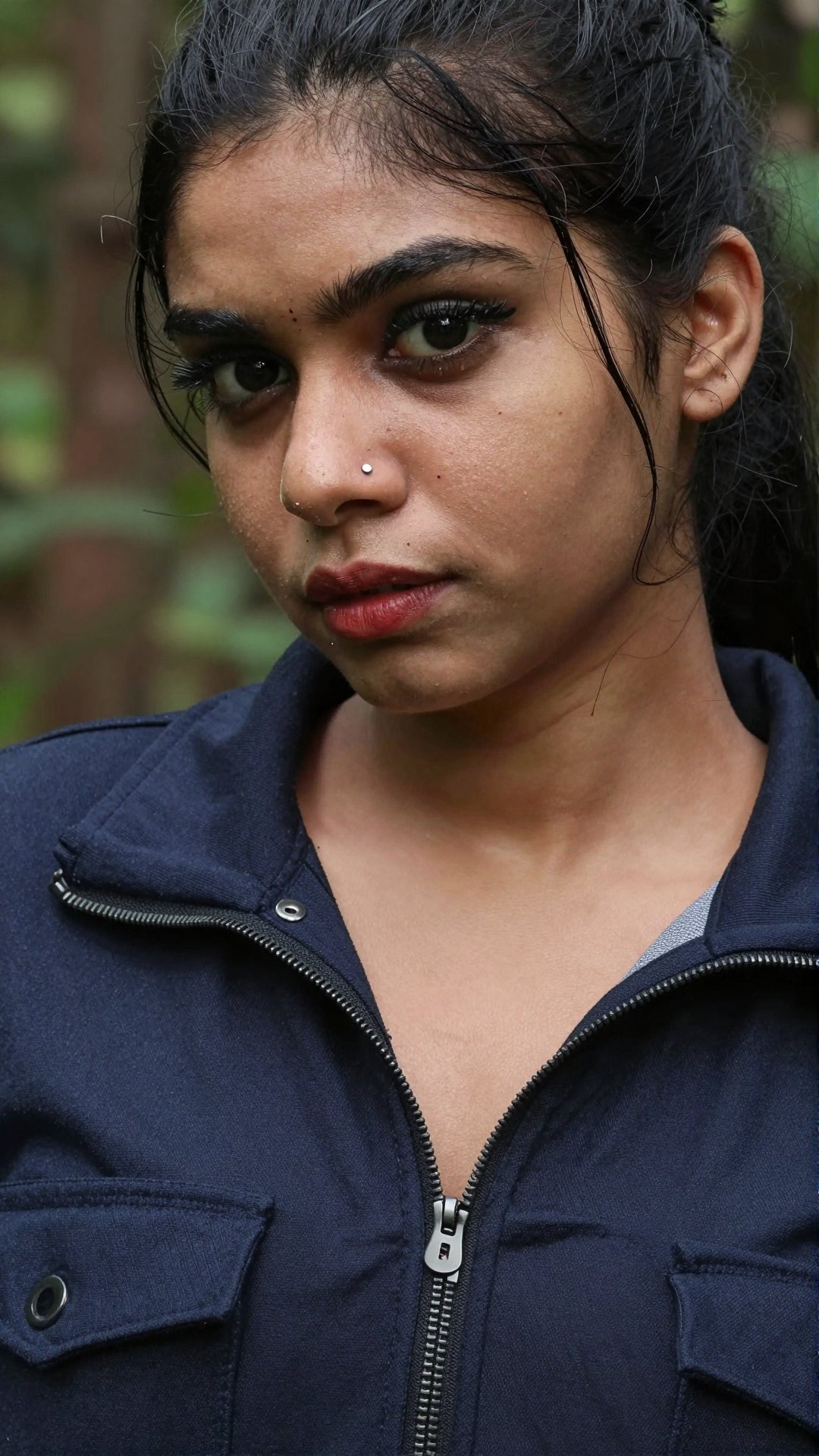A kerala woman in dark forest,  Y2K style fashion photography,  jumb suit by LoRa Factory on Tensor.Art