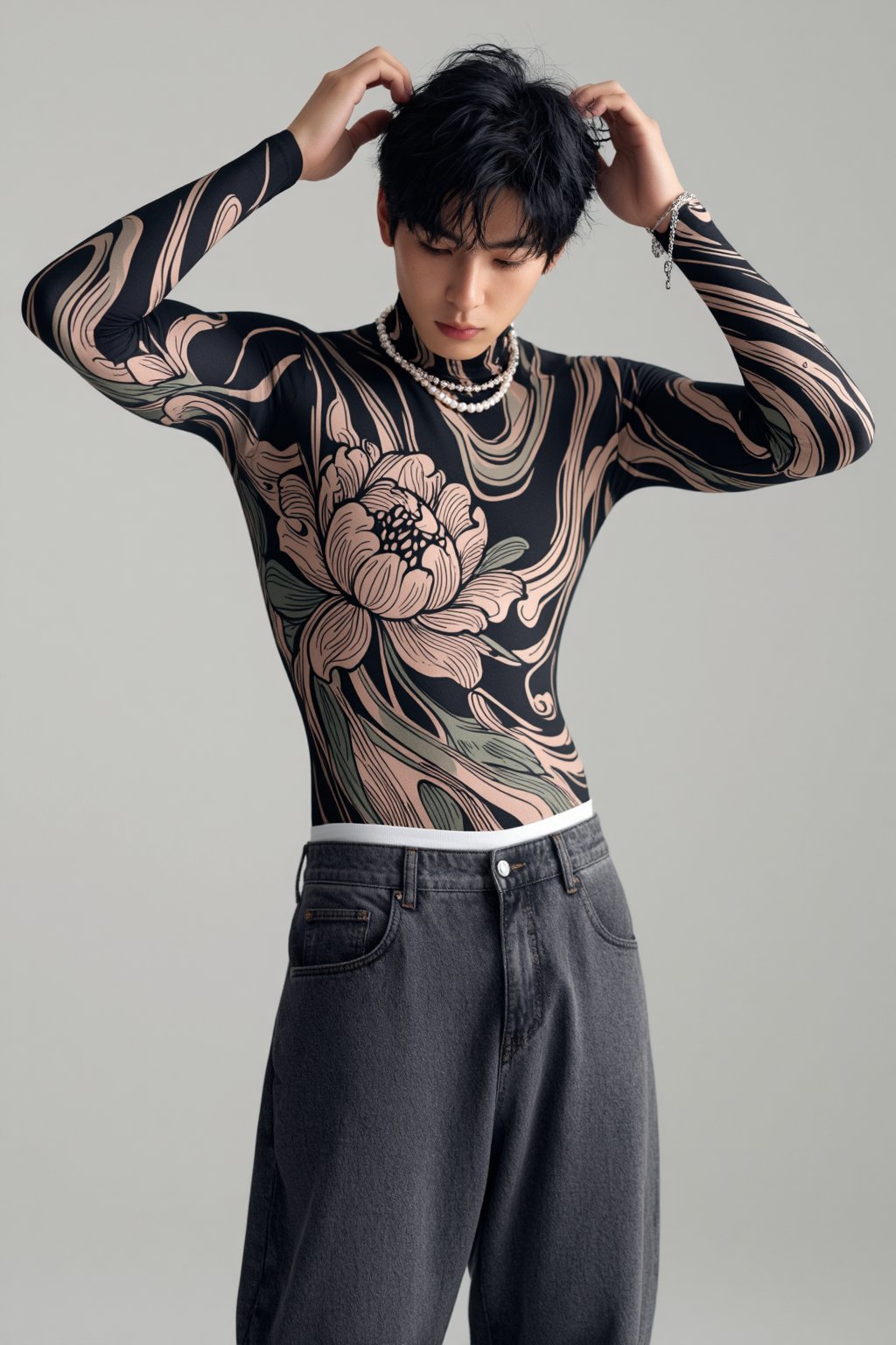 青年男性,  东亚面孔,  黑色短发蓬松微乱 by RAY3780 on Tensor.Art