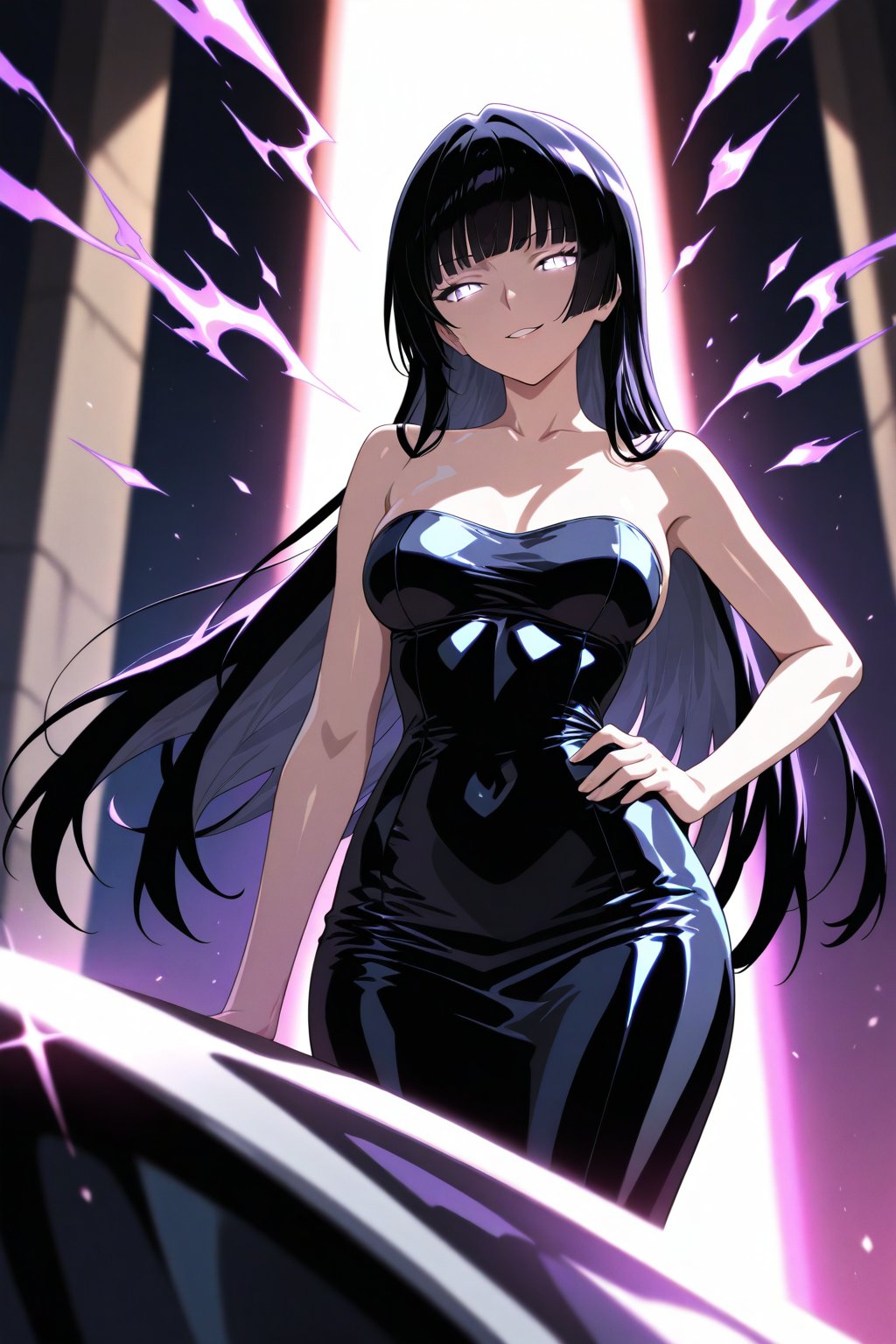 beautiful woman,  long black hair with subtle purple tint,  straight bangs by 月老板 on Tensor.Art