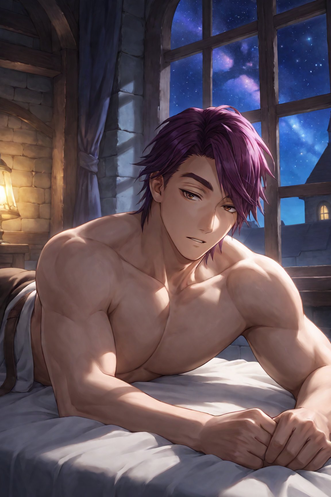 1boy,  AlbertS3,  purple hair by Dowizar on Tensor.Art