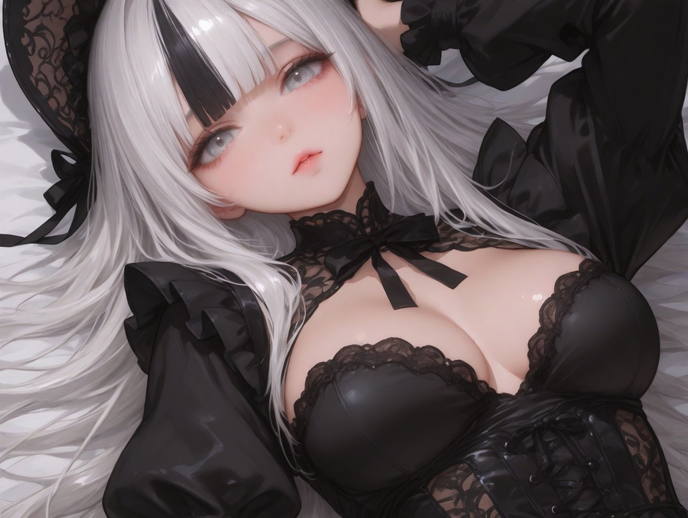 Girl,  long matte white hair,  matte hair by Galaxy on Tensor.Art