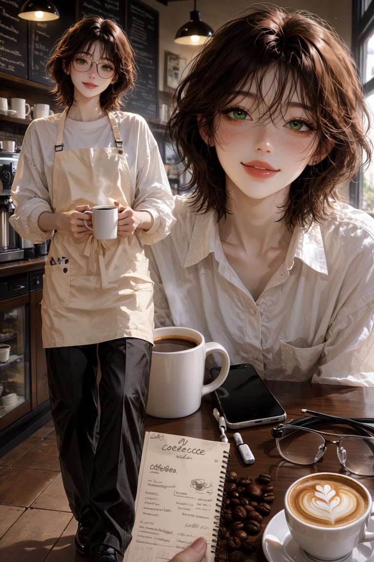 Warm brown fluffy hair,  green eyes,  freckles by NorTH(ชื่อเหนือครับ) on Tensor.Art