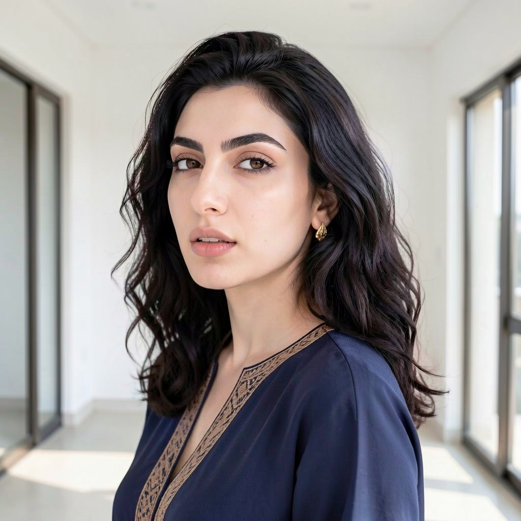 close up shot,  photograph of a Middle Eastern young woman with medium wavy dark hair,  pale fair skin by jarlbalgruuf on...