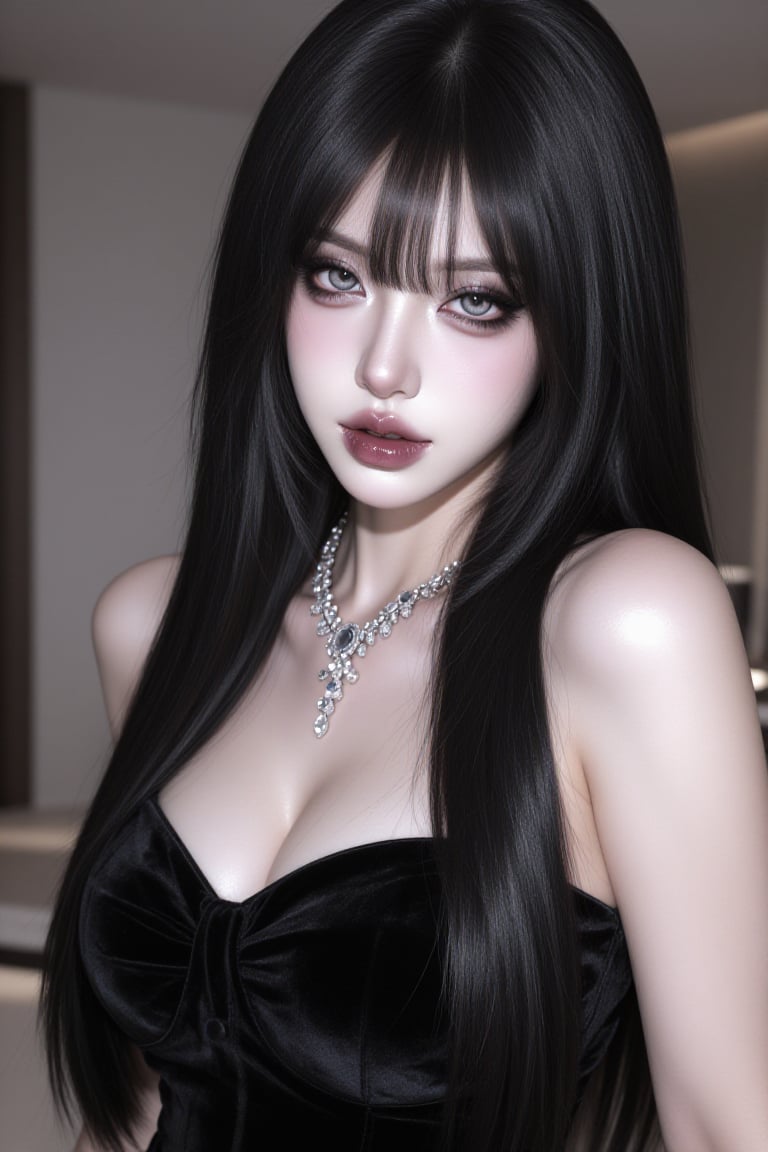 1girl,  solo,  jet black straight long hair by popuko on Tensor.Art