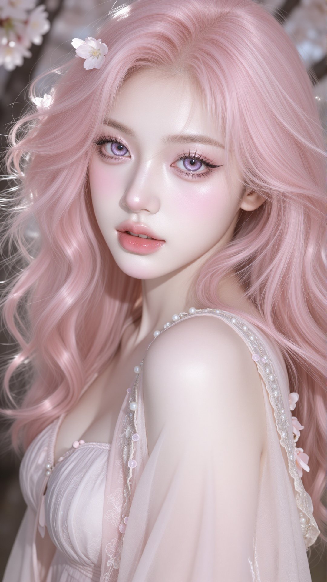 1girl,  solo,  pastel pink flowing hair by popuko on Tensor.Art