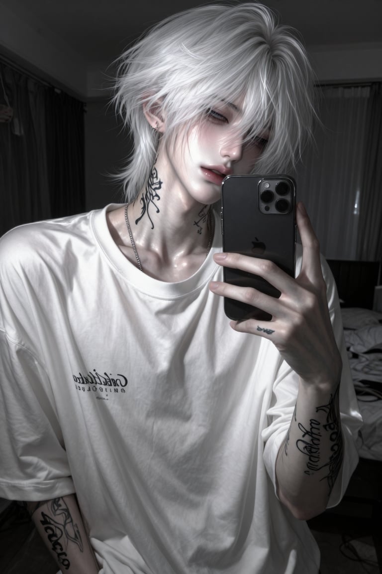 holding iphone,  face focused, by kissfromangel on Tensor.Art