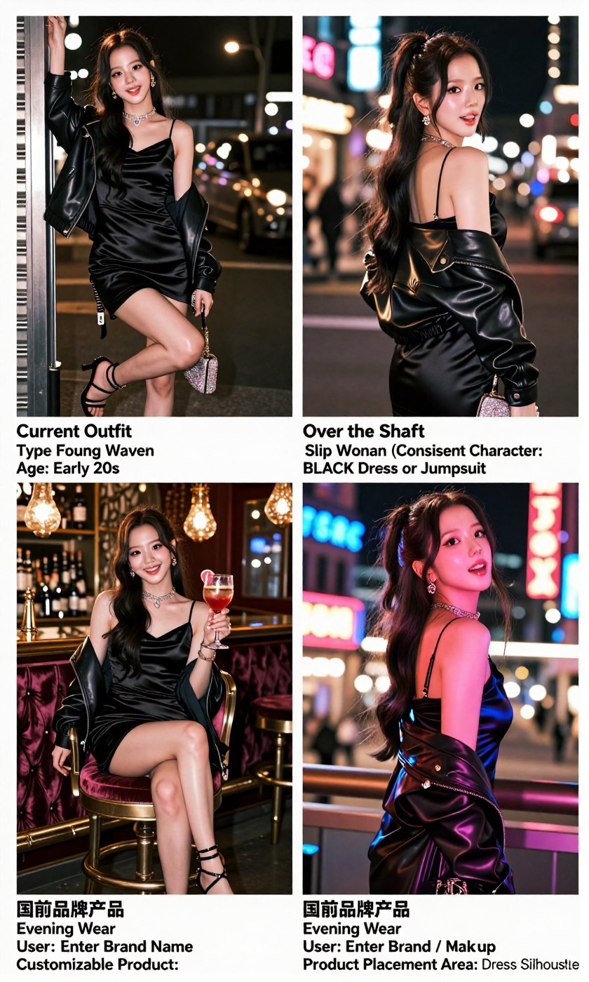 A Real-Life Photo of the Korean Beauty,  BLACKPINK's Jisoo {"Scene Description":"A fashion lifestyle collage consisting of...