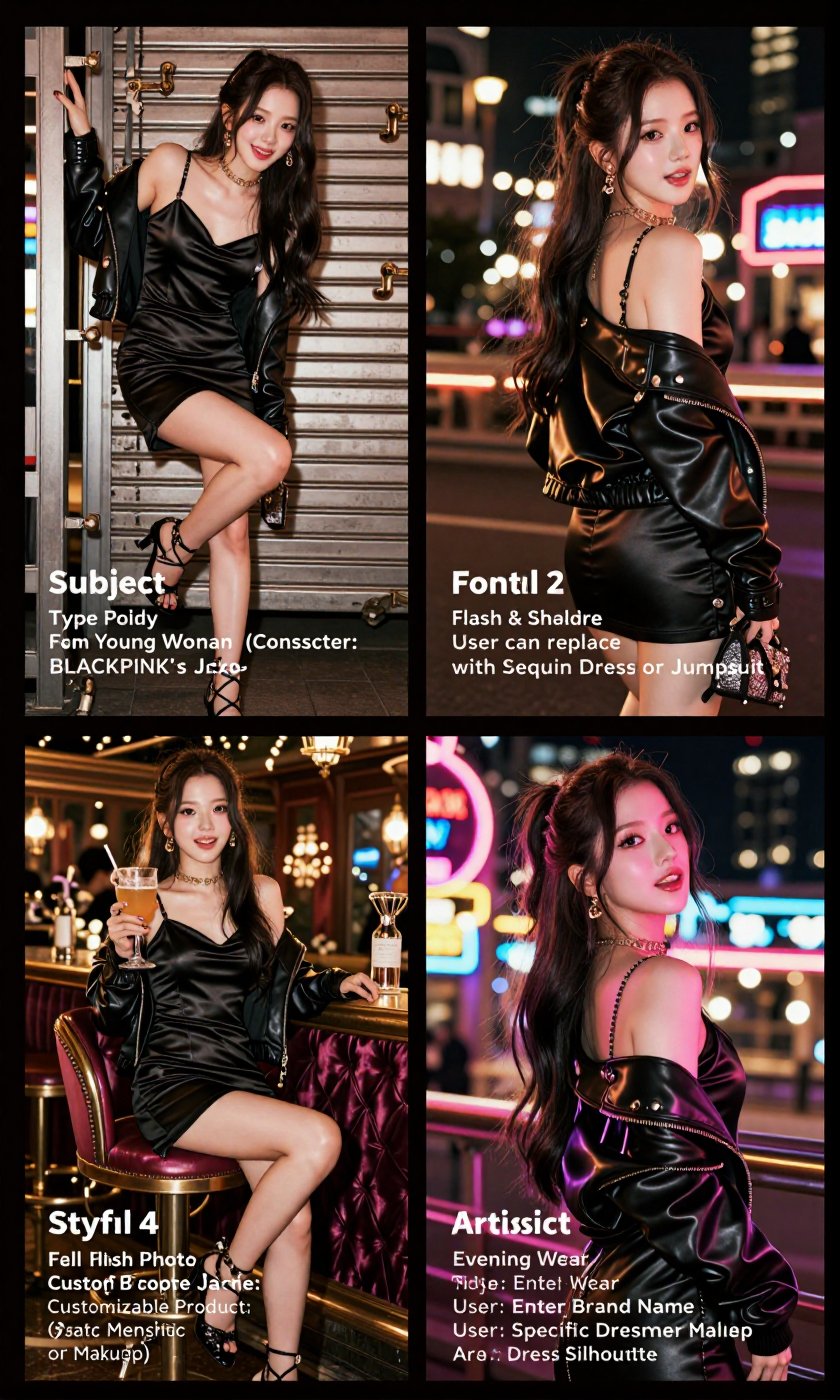A Real-Life Photo of the Korean Beauty,  BLACKPINK's Jisoo {"Scene Description":"A fashion lifestyle collage consisting of...