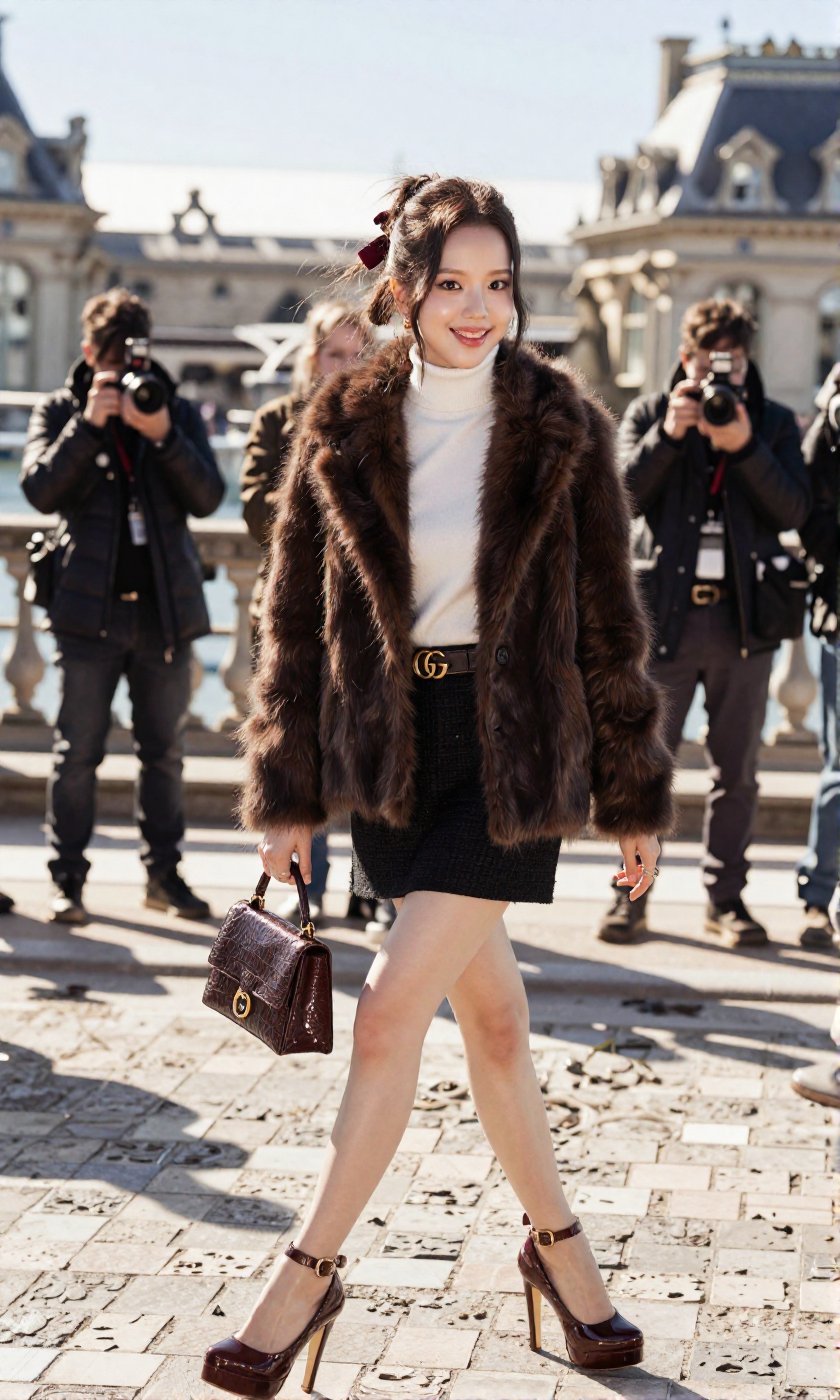 A Real-Life Photo of the Korean Beauty,  BLACKPINK's Jisoo This is a street fashion photo that captures the sophisticated...