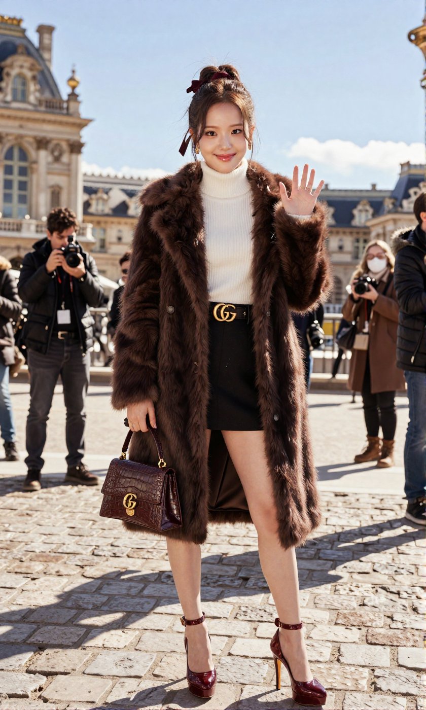 A Real-Life Photo of the Korean Beauty,  BLACKPINK's Jisoo This is a street fashion photo that captures the sophisticated...