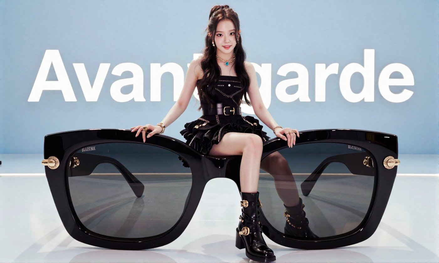 A Real-Life Photo of the Korean Beauty,  BLACKPINK's Jisoo An avant-garde fashion advertisement featuring oversized futuri...