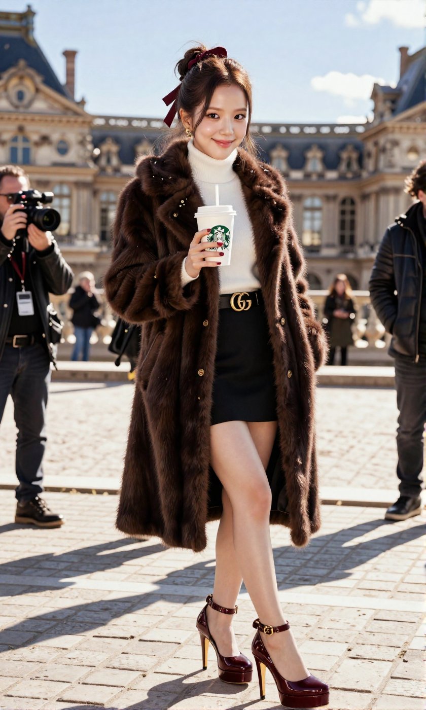 A Real-Life Photo of the Korean Beauty,  BLACKPINK's Jisoo This is a street fashion photo that captures the sophisticated...