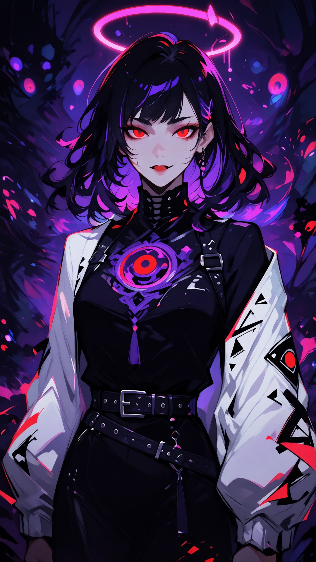 this is a digital anime-style illustration featuring a young woman with a striking,  otherworldly appearance,  she has pal...