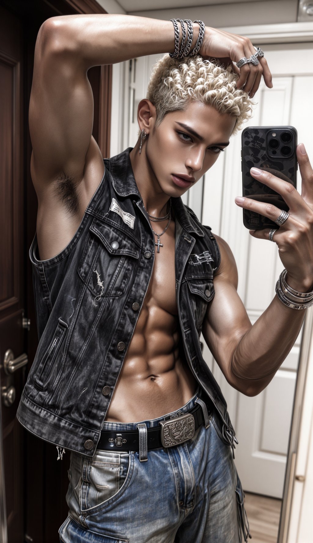candid mirror selfie portrait,  handsome athletic black man,  bold modern street fashion aesthetic by nearme on Tensor.Art